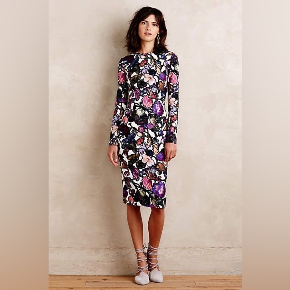 Cynthia Rowley Dress Womens 8 Multicolor Dark Florals Romantic Feminine Pencil